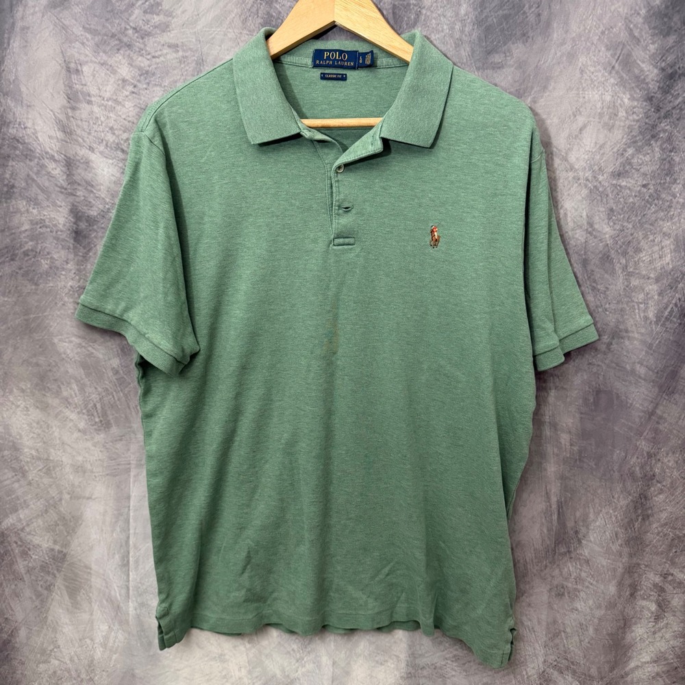 Polo Ralph Lauren Green Classic Fit Short Sleeve Polo Mens L Preppy Golf Coastal